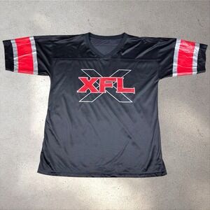 Vintage 2001 XFL Promo Jersey XXL Black Logo Football Stripes Sleeve WWE WWF Tag